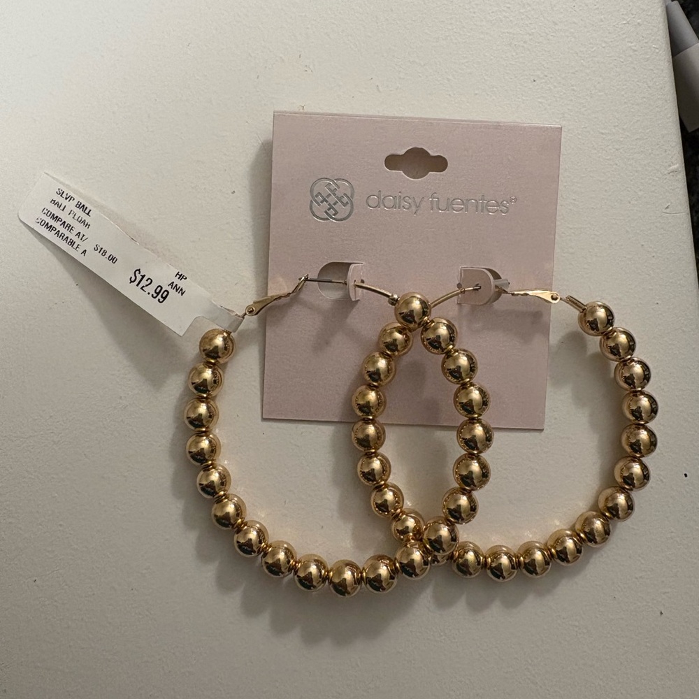 Daisy Fuentes Gold Beaded Hoop Earrings